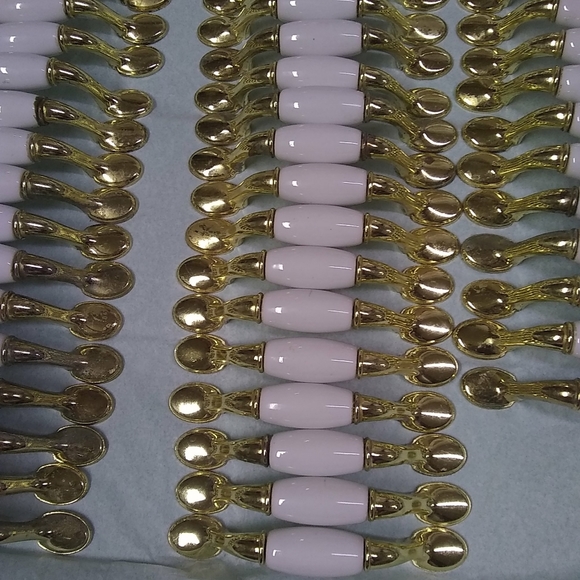Vintage Cabinet Pull Handles Polish Brass & White Ceramic Drawer 41 - Picture 5 of 9